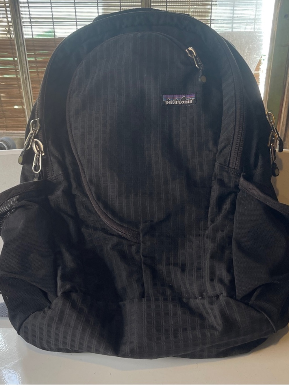 Unisex Patagonia Black Backpack with Multiple Compartments.